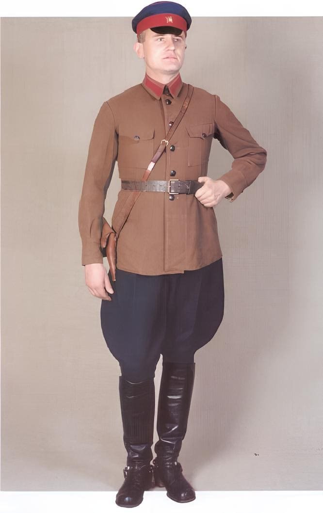 Soviet Army uniforms era: OGPU officer wearing daily Soviet uniform, 1920s early Soviet period security forces