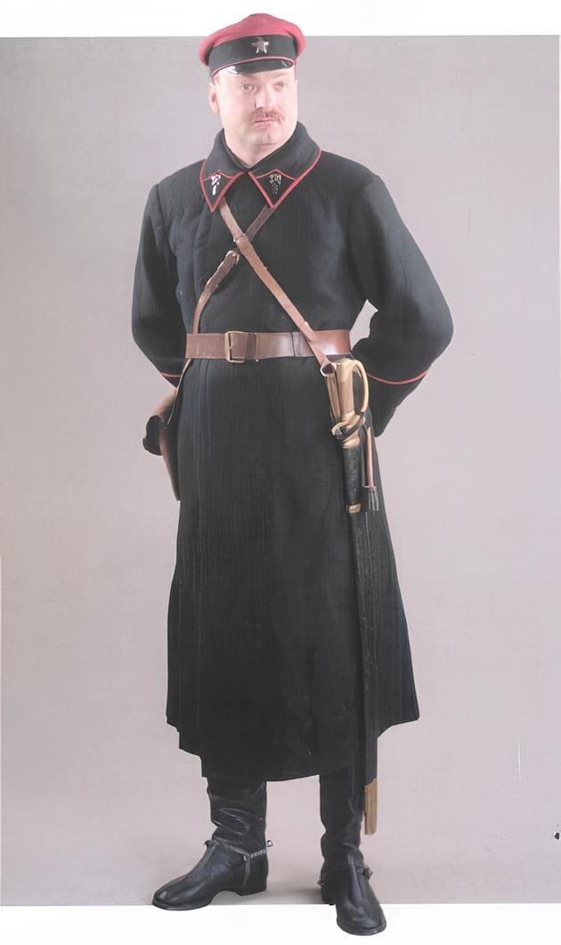 Soviet Army uniforms era: OGPU transport department chief wearing Soviet uniform, 1925–1934 railway station security