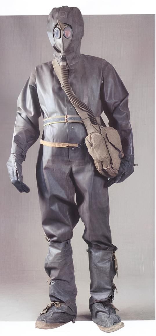 Soviet Red Army chemical protection suit with gas mask, 1936–1945