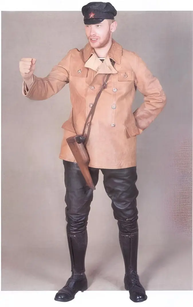 Red Army commissar in leather Civil War uniform, 1918–1920