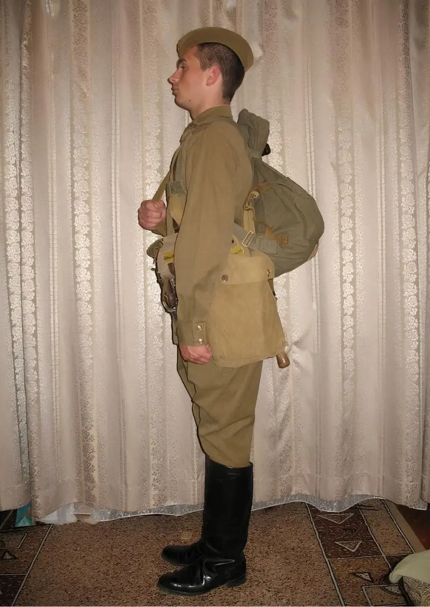 Soviet Army uniform 1968, Cold War Red Army jacket, breeches, backpack, kirza sapogi for reenactment
