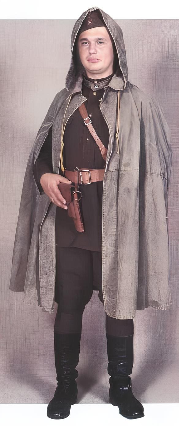 Soviet officer wearing cape poncho uniform 1943–1945 WWII