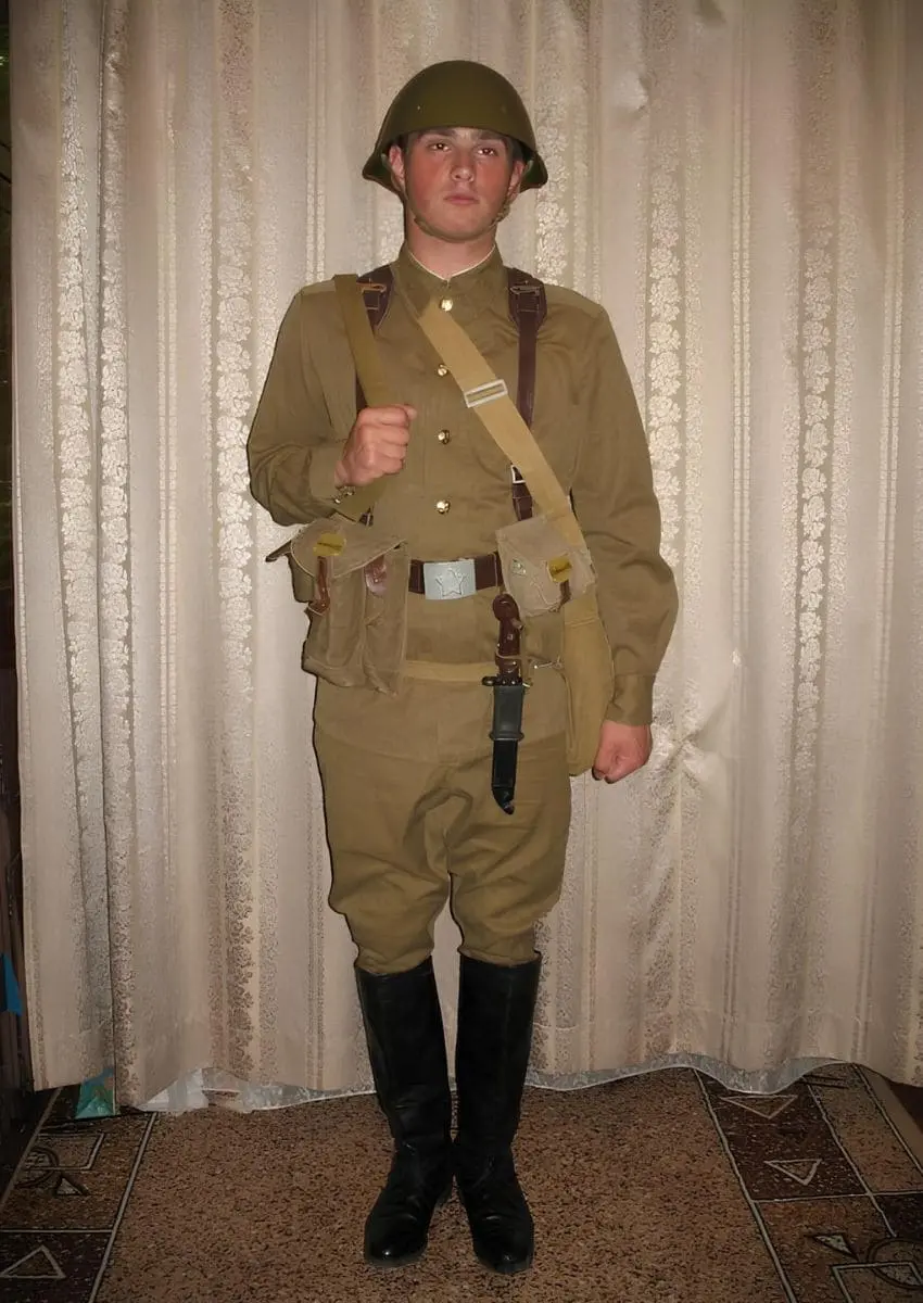 Soviet Army uniform 1968, Cold War Red Army jacket, breeches, steel helmet and kirza sapogi for reenactment