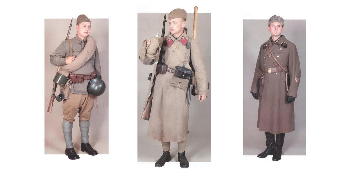 Soviet WW2 uniforms 1941-1943 showing Red Army infantry and officer field uniforms
