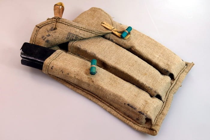 Soviet box magazine pouch for PPSh and PPS-43 submachine guns, canvas, WWII Red Army equipment