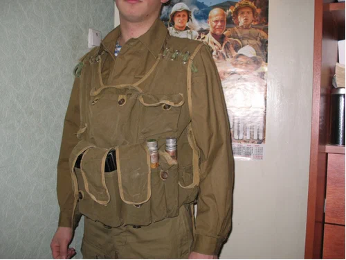 Soviet soldier wearing a homemade chest rig during the Afghan War, early 1980s