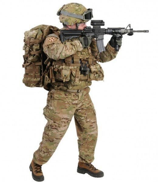 Modern US soldier in advanced tactical uniform, contemporary combat kit