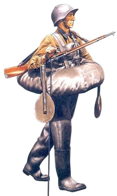 Red Army cavalry corporal wearing river-crossing suit with Mosin rifle, Leningrad 1941