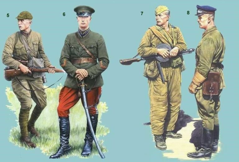 Red Army soldiers and officers of Lithuanian and Estonian territorial corps, airborne brigade and NKVD units, 1941 uniforms