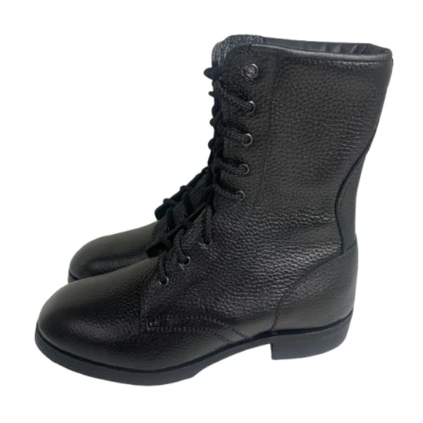 Soviet Afghan combat boots made of black leather, side view, late 1970s–1980s