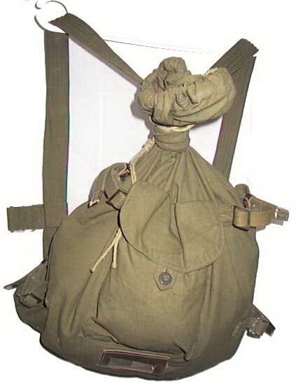 Soviet Army duffel bag sidor filled configuration, standard infantry field gear used between 1968 and 1991