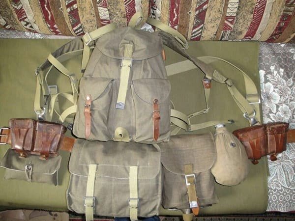 Soviet Army field equipment set of the RKKA period with backpack, pouches and flask