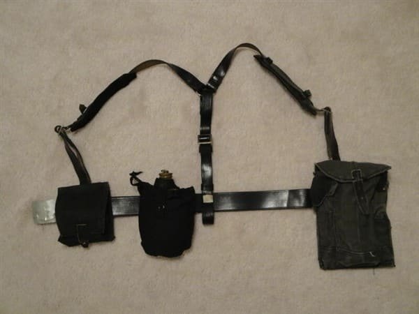 Soviet leather belt with pouches and flask, standard field setup
