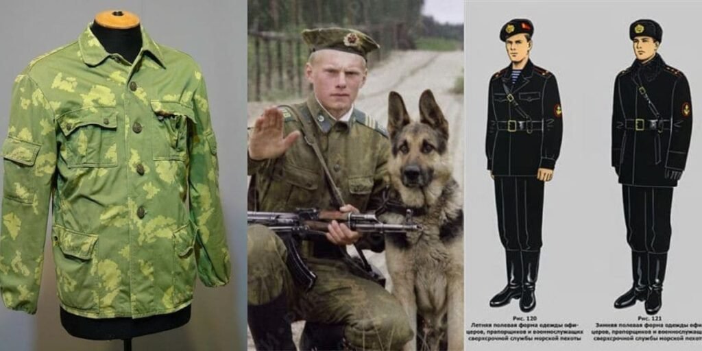 Soviet Naval Infantry black field uniform with webbing and equipment used during the Cold War period