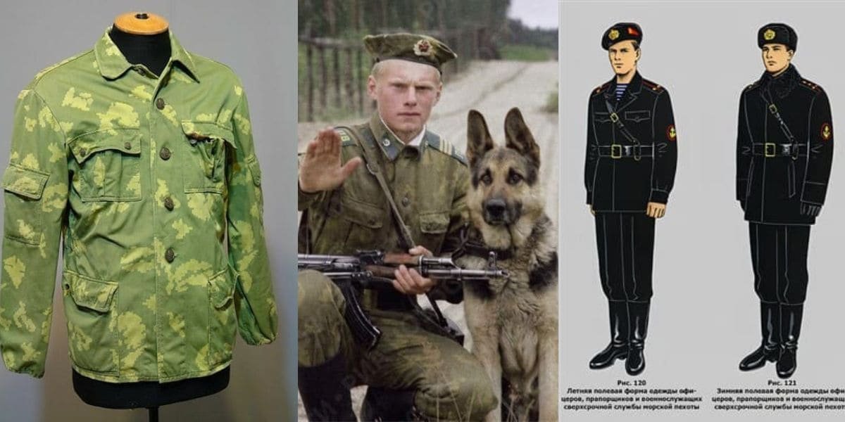 Soviet Naval Infantry black field uniform with webbing and equipment used during the Cold War period
