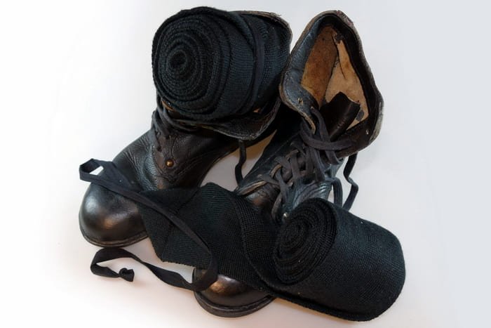 Soviet Red Army infantry boots with cloth puttees, World War II field footwear