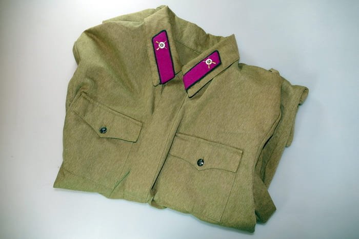 Soviet Red Army infantry gymnastyorka tunic model 1935 with colored collar tabs, World War II
