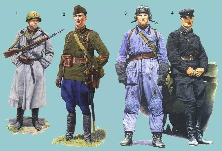Red Army uniforms of sappers, artillery officers and tank crews, summer 1941
