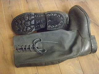 Soviet VDV paratrooper kirza boots with reinforced sole, used by airborne troops during the Cold War