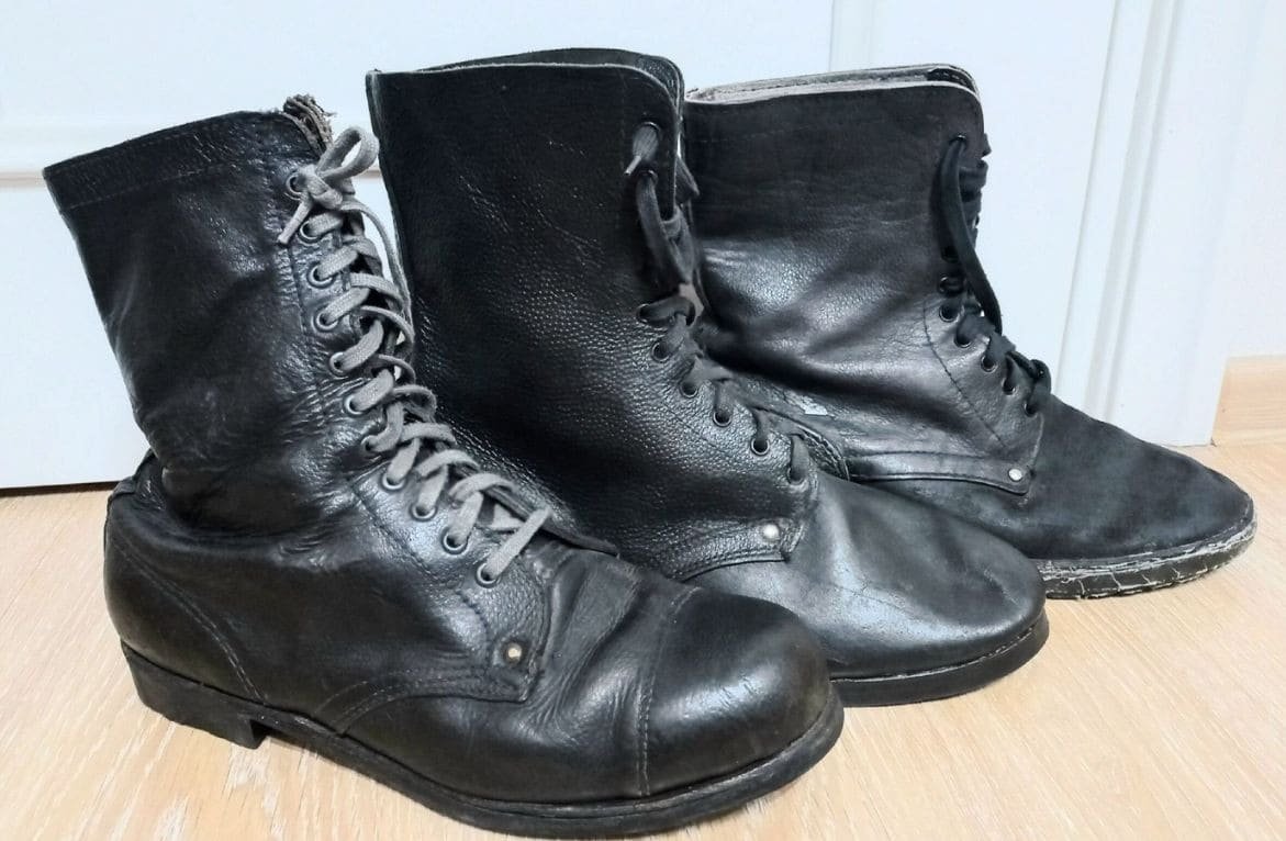 Soviet combat boots Afghan War comparison showing M69, M88 and lightweight Afghan boots side by side