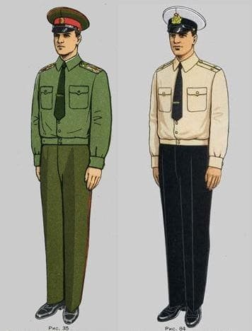 Cold War Soviet Army summer uniform regulation illustration for ground forces and navy