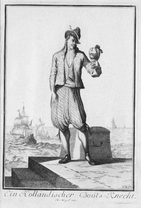 early 18th century dutch sailor wearing striped shirt early telnyashka origins engraving 1703