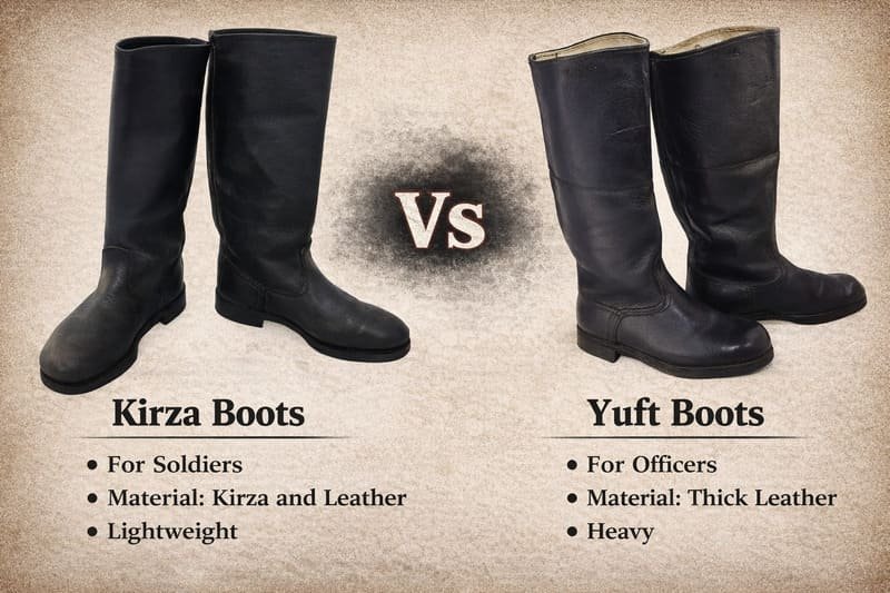 Kirza boots vs Yuft boots Soviet Army comparison Cold War military footwear