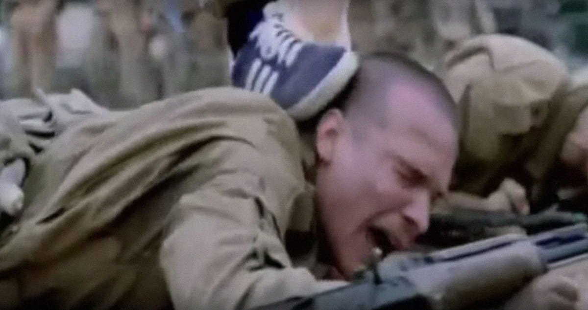 Moskva sneakers shown in the 2005 Russian military film 9th Company during obstacle training