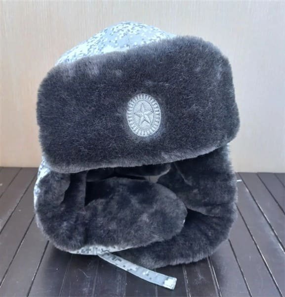 Russian Army Arctic ushanka hat in Arctic digital camouflage with grey fur trim