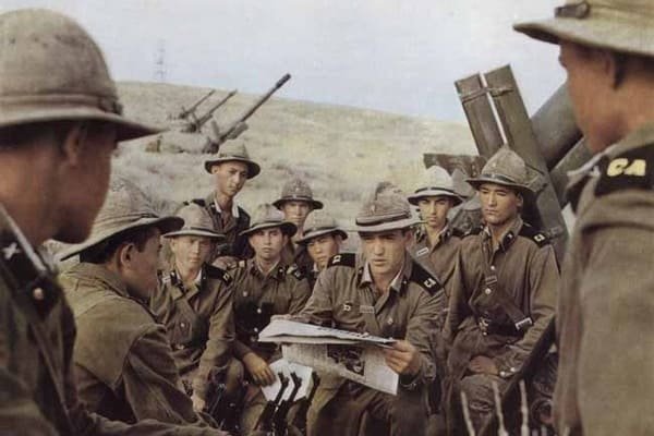 Soviet Army soldiers wearing panama hats in hot climate during the Afghan War