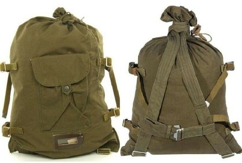 Cold War Soviet Army veshchmeshok military duffel bag front and back view
