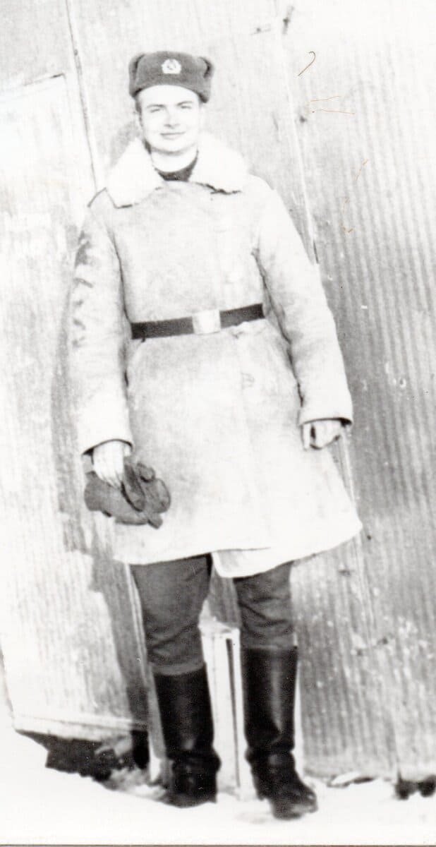 Soviet Army winter uniform with greatcoat and felt boots during Cold War service