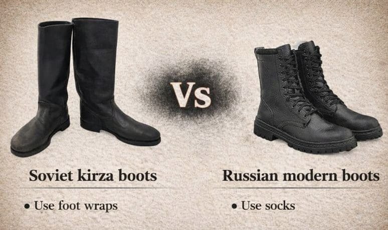 Soviet kirza boots vs Russian modern combat boots comparison