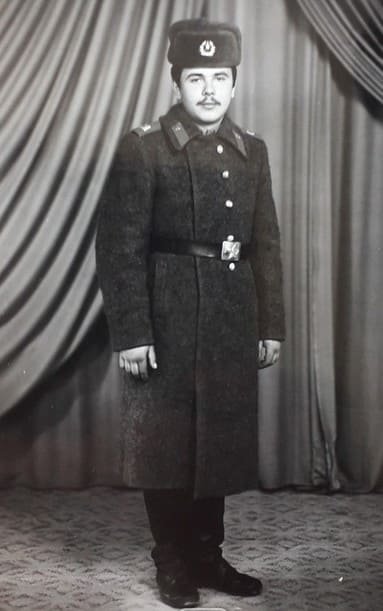 Soviet soldier in greatcoat Cold War winter uniform