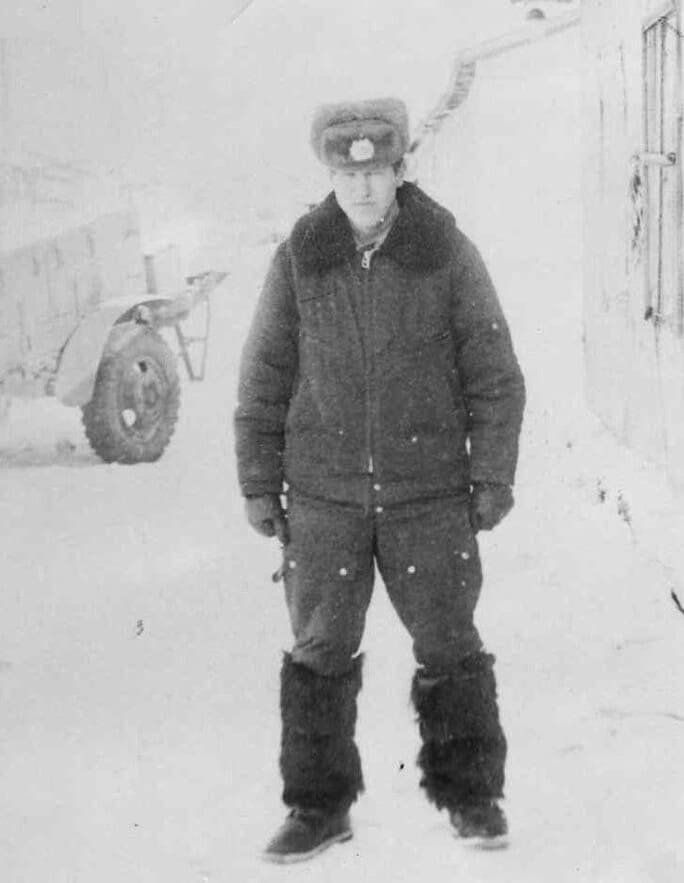 Soviet winter pilot uniform with warm fur boots Cold War era