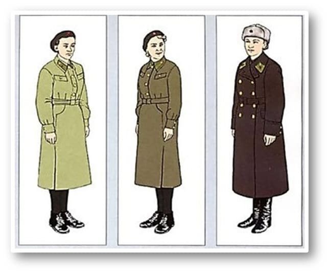 Soviet women military uniform WW2, Order No. 261 (August 3, 1941): beret, coat and dress