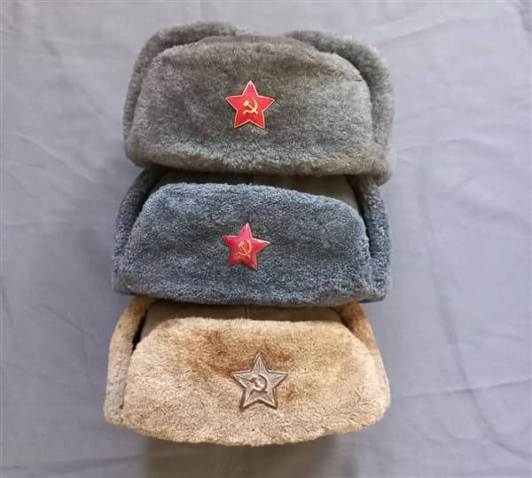 Wartime Red Army ushankas with moleskin tops from the author’s collection