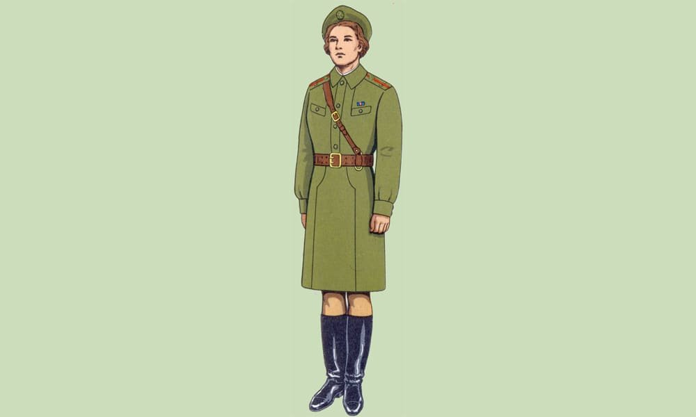 Soviet Army female officer wearing field uniform with shoulder boards USSR Cold War period