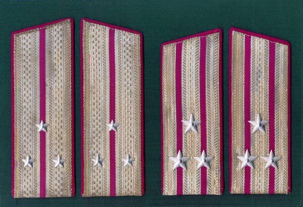 Soviet Army parade shoulder boards senior lieutenant and colonel crimson services medical administrative justice USSR pre 1980