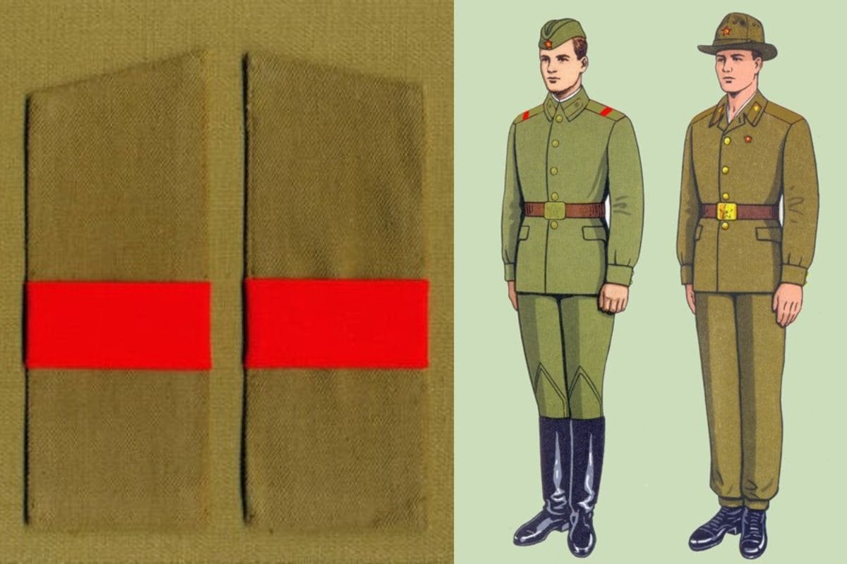 Soviet Army soldier shoulder boards with red stripe USSR uniform Cold War