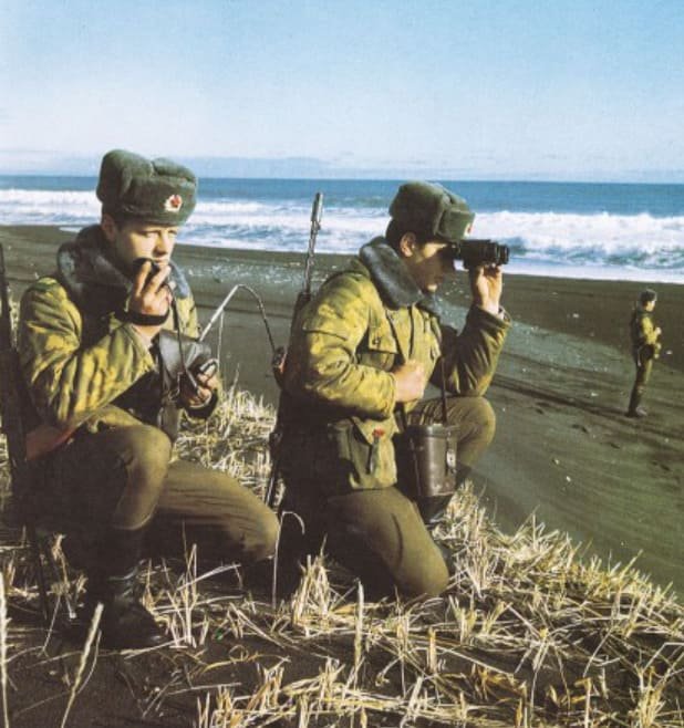 Soviet border guards wearing afghanka winter jackets 1984 uniform