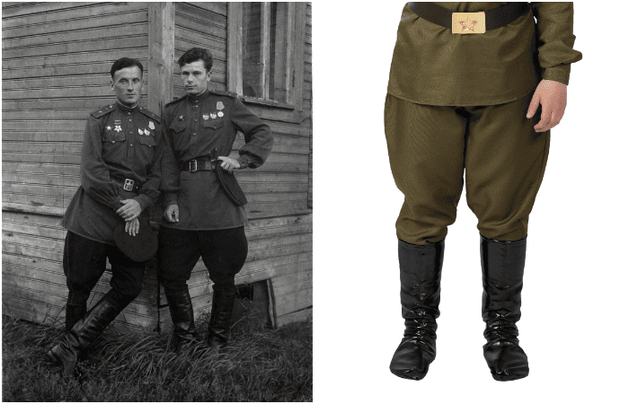 Soviet Red Army soldiers wearing breeches galife pants with high boots