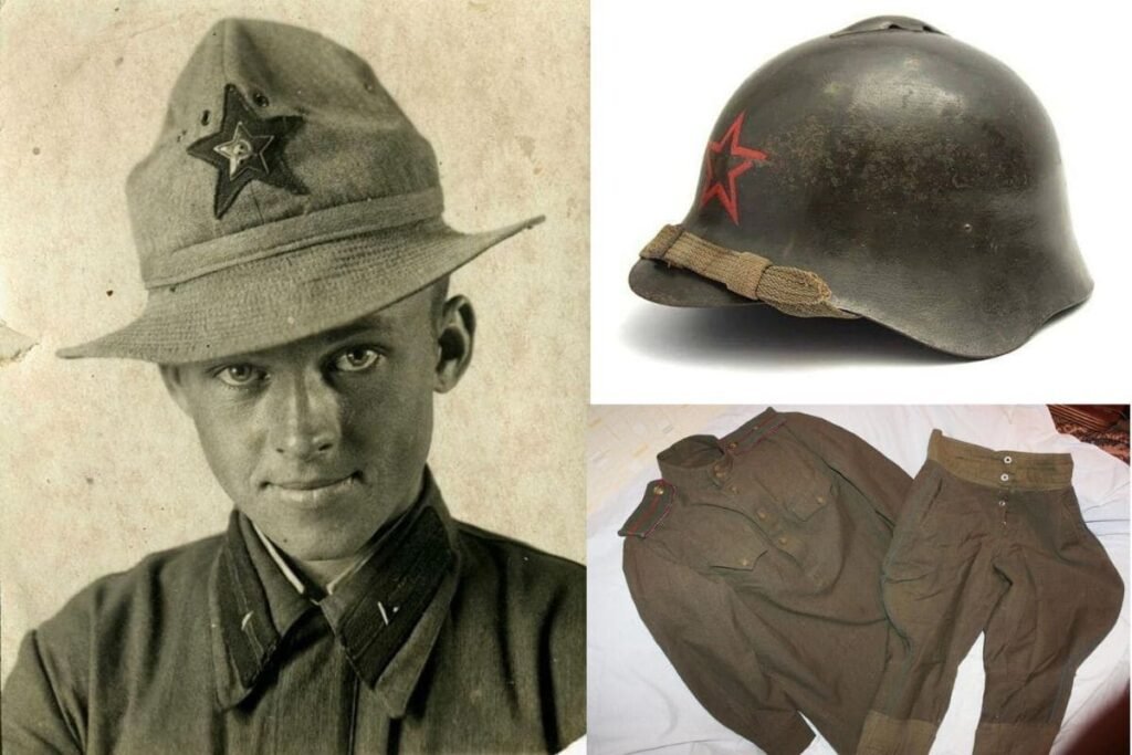 Soviet Red Army uniform and equipment World War II helmet panama gymnastyorka