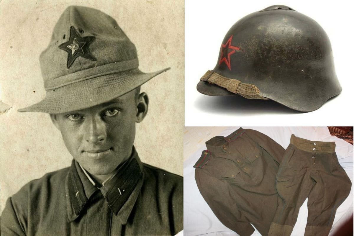 Soviet Red Army uniform and equipment World War II helmet panama gymnastyorka