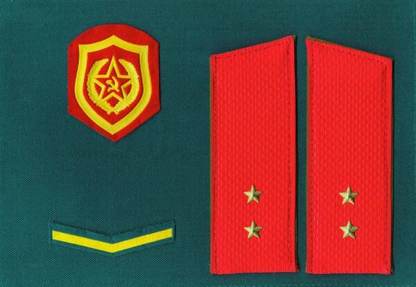 Soviet Army parade shoulder boards of a warrant officer with motor rifle troops sleeve insignia and service chevron USSR 1988