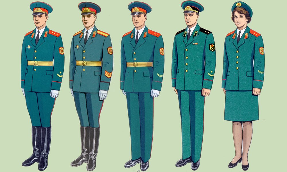 Soviet Army warrant officers and long service personnel wearing parade uniform USSR Cold War period