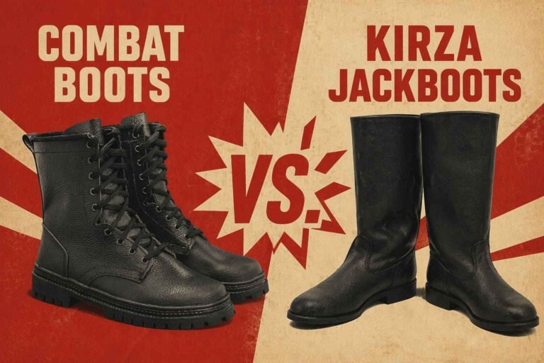 Combat boots vs Kirza jackboots comparison, Soviet army boots and modern combat boots side by side