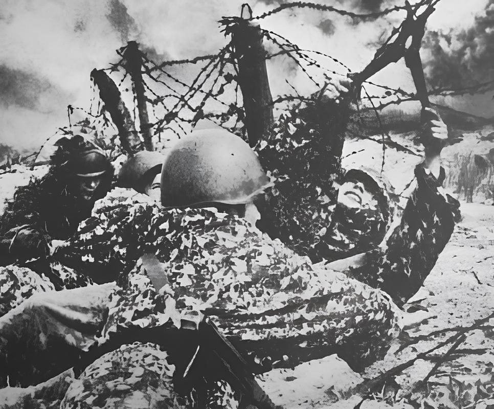 Soviet soldiers wearing leaf camouflage uniform Red Army WW2