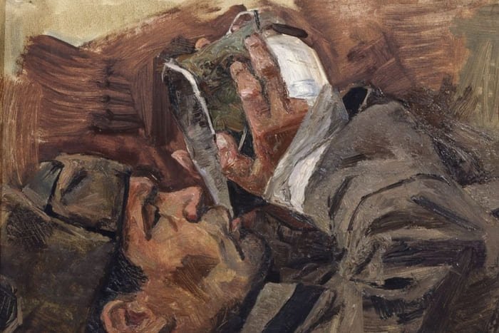 Soviet soldier drinking from a canteen in field conditions during World War II