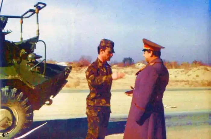 Soviet soldier wearing VSR-84 Dubok camouflage uniform in field conditions